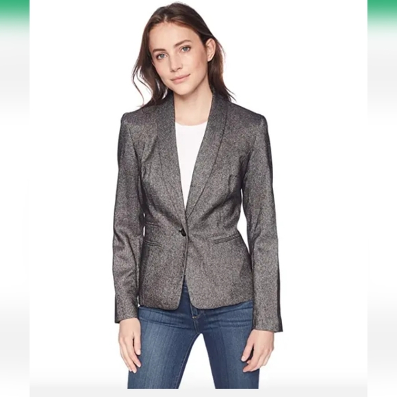 Nine West | 1 Button Shawl Collar Blazer | Smoke Gray & Black | Size 6 - Picture 6 of 8